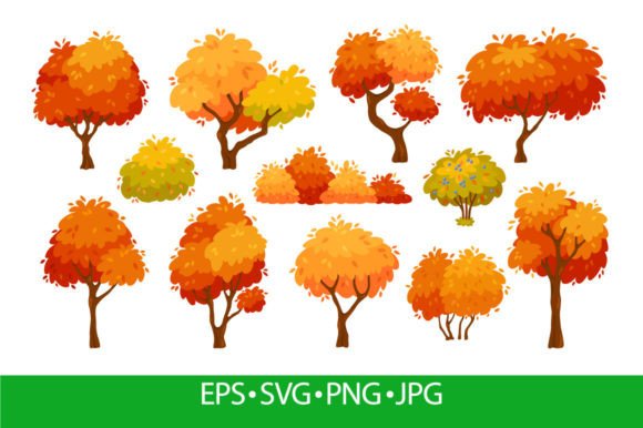 Cartoon Autumn Trees and Bushes Guide